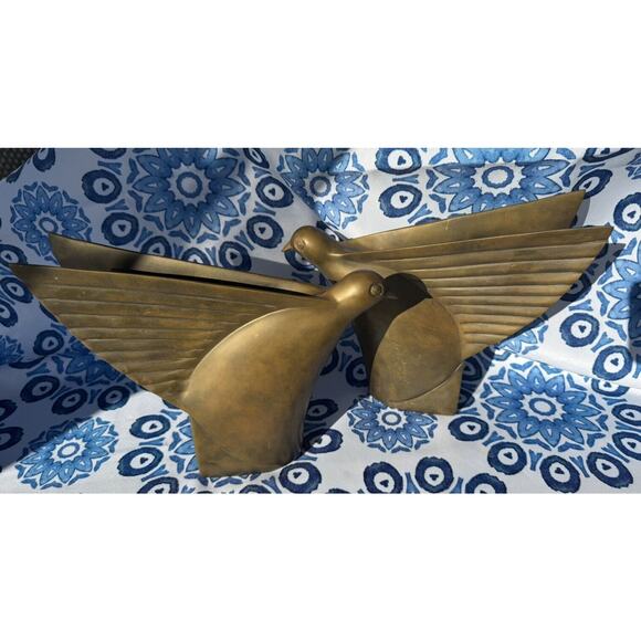 Art Deco Set 2 Vintage pair Dolby Cashier Brass Bird Bookends Korea Heavy - Picture 1 of 14